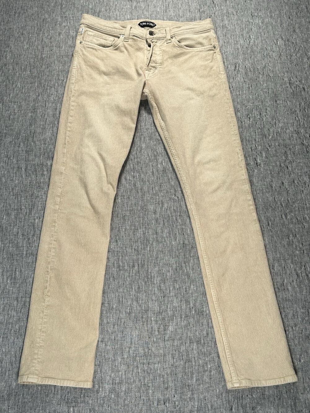 Tom Ford Corduroy Pants Mens 32x32.5 Beige Slim Fit Stretch 5-Pocket Designer